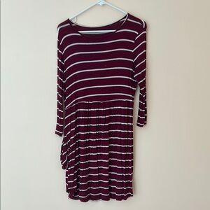 Red and White Fit and Flare Long Sleeve Dress